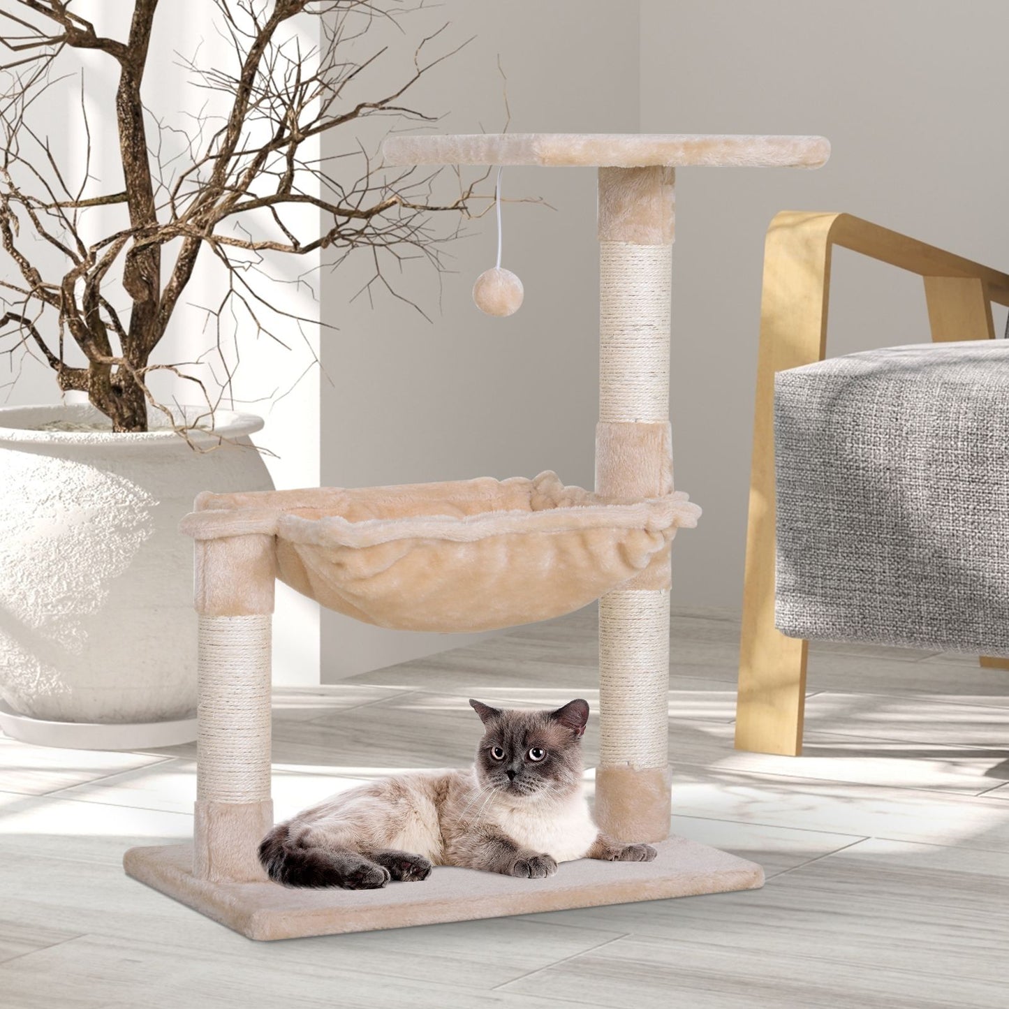 PawHut Cat Tree Hammock – Multi-Level Cat Tower with Natural Sisal Scratching Posts