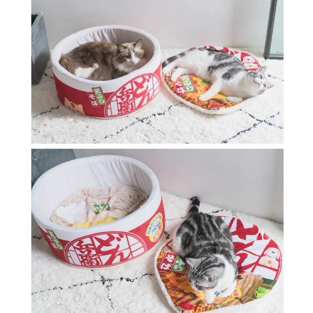 Pet Ramen Cushion Bed – 3-Piece Plush Cat & Small Dog Bed