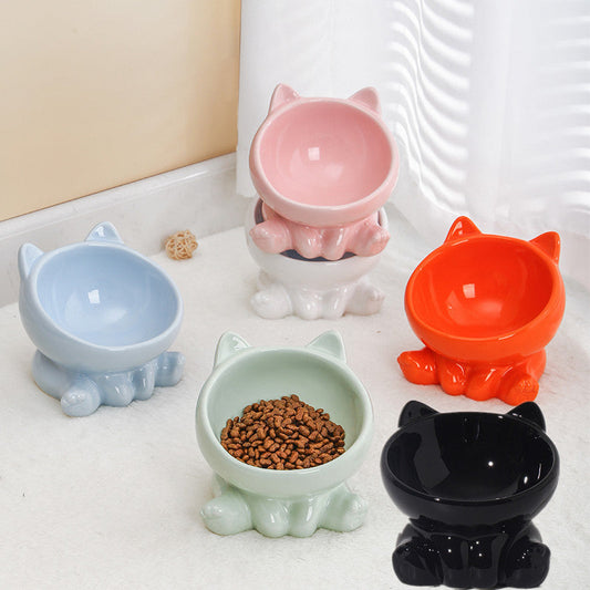 Raised Ceramic Cat Bowl – Angled Cat-Ear Feeding Bowl