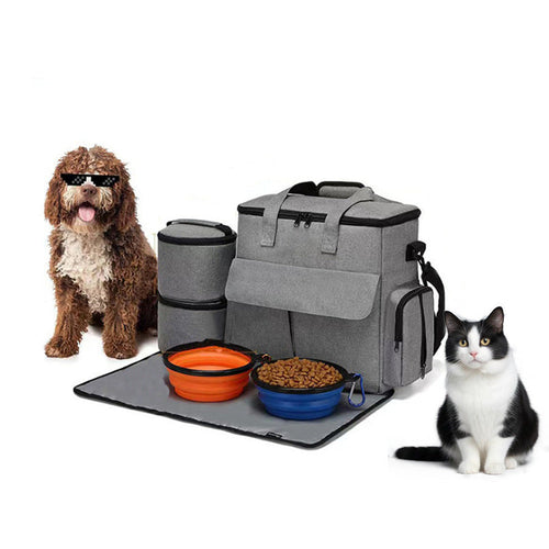 Deluxe Dog Travel Bag Kit – Large-Capacity Pet Travel Organizer with Collapsible Bowls & Storage Compartments