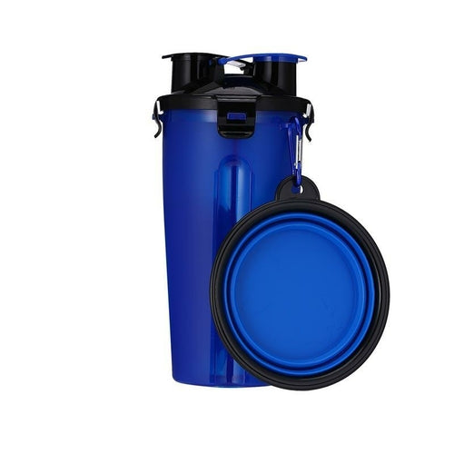 2-in-1 Dog Water Bottle with Food Container & Collapsible Bowl