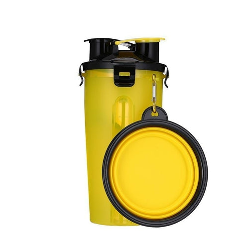 2-in-1 Dog Water Bottle with Food Container & Collapsible Bowl