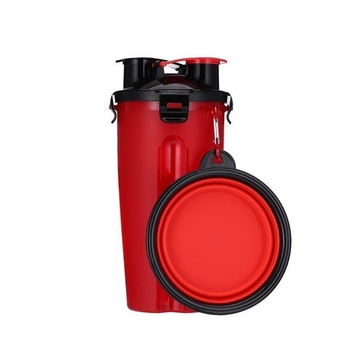 2-in-1 Dog Water Bottle with Food Container & Collapsible Bowl