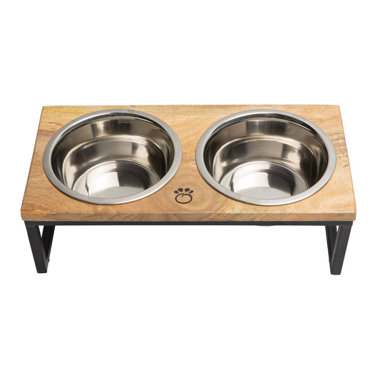 Mango Wood Elevated Double Pet Feeder