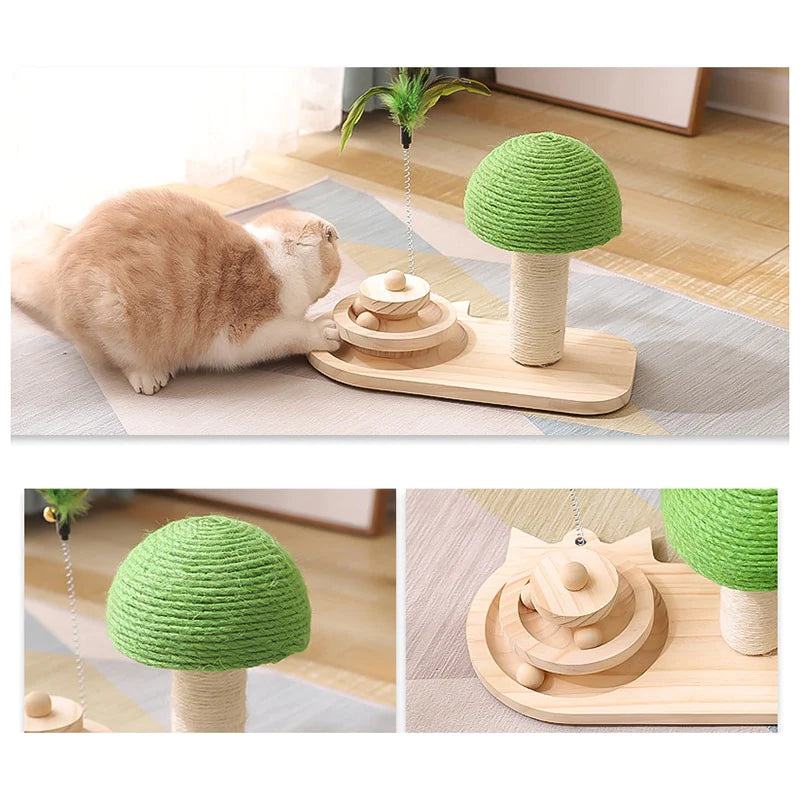 Interactive Cat Scratching Post with Feather Toy & Rolling Balls