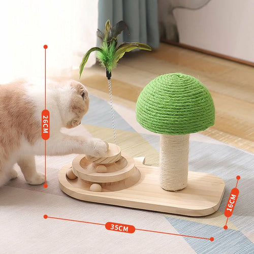 Interactive Cat Scratching Post with Feather Toy & Rolling Balls