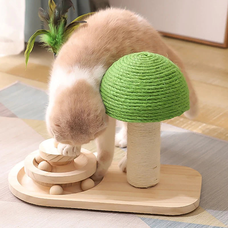 Interactive Cat Scratching Post with Feather Toy & Rolling Balls