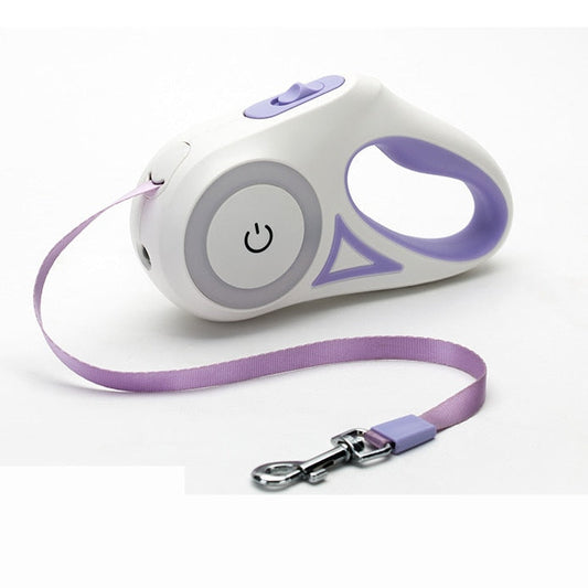 White and purple pet leash with power button on a white background