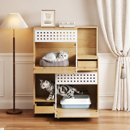 Modern 2-in-1 Cat House & Hidden Litter Box Enclosure