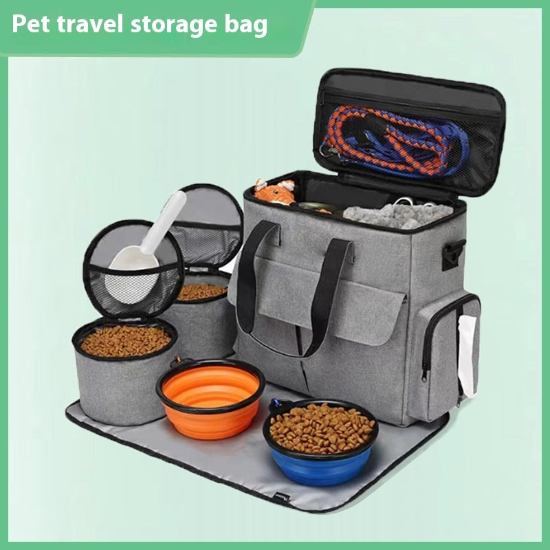 Deluxe Dog Travel Bag Kit – Large-Capacity Pet Travel Organizer with Collapsible Bowls & Storage Compartments