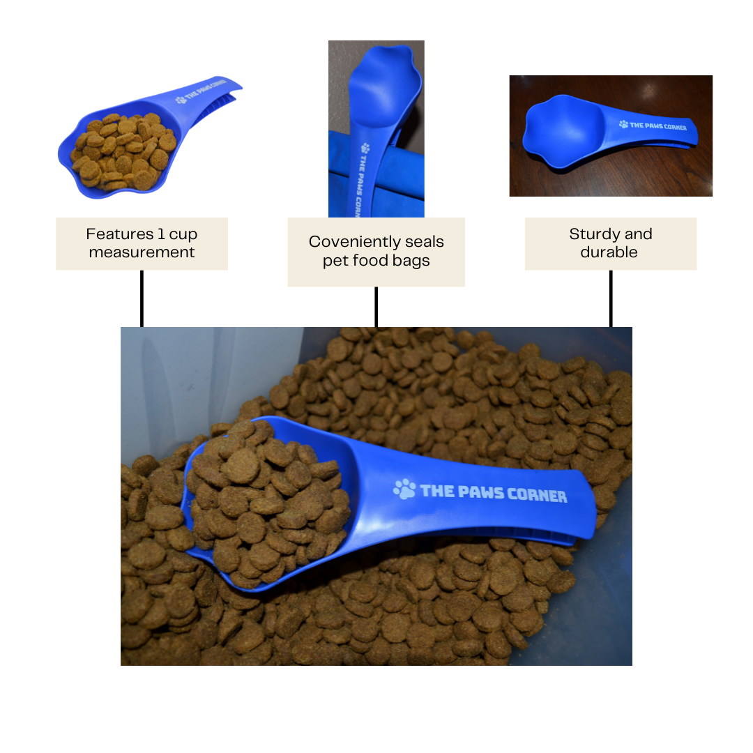 2-in-1 Paw-Shaped Durable and Sturdy Pet Food Scoop & Bag Clip – 1 Cup Measuring Tool for Dogs and Cats