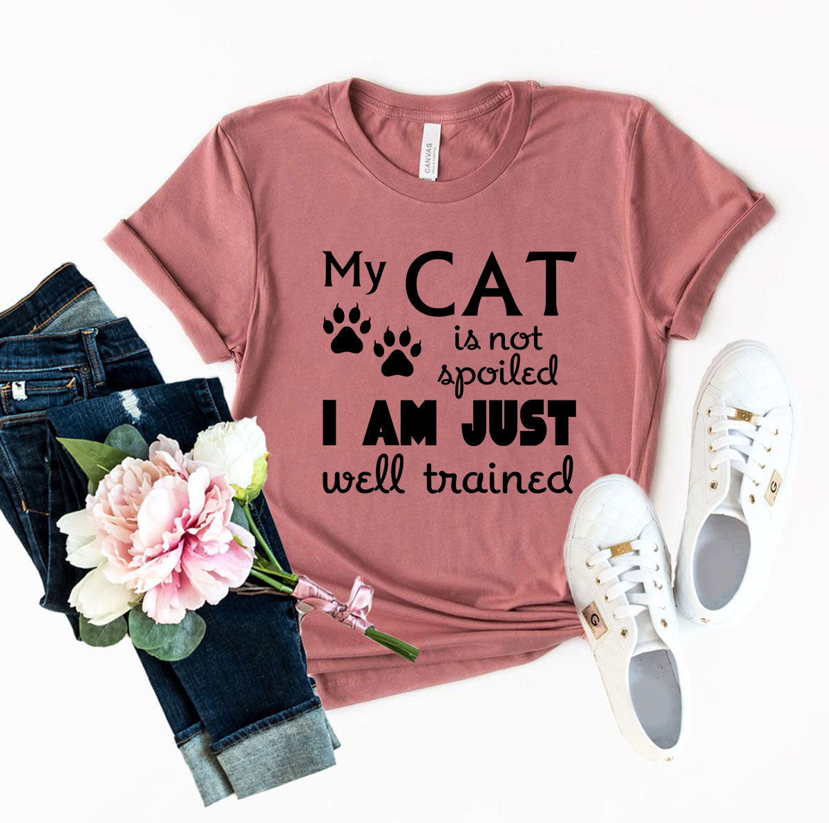 Funny cat lover unisex t-shirt – My Cat Is Not Spoiled I Am Just Well Trained – pet owner gift tee