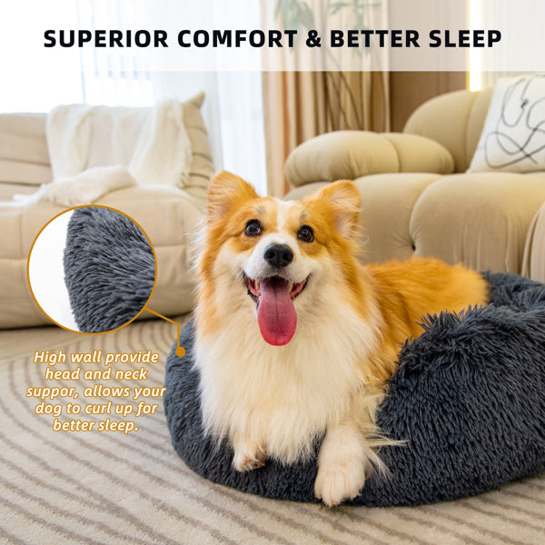 Calming Donut Pet Bed – Washable Fluffy Bed for Dogs & Cats