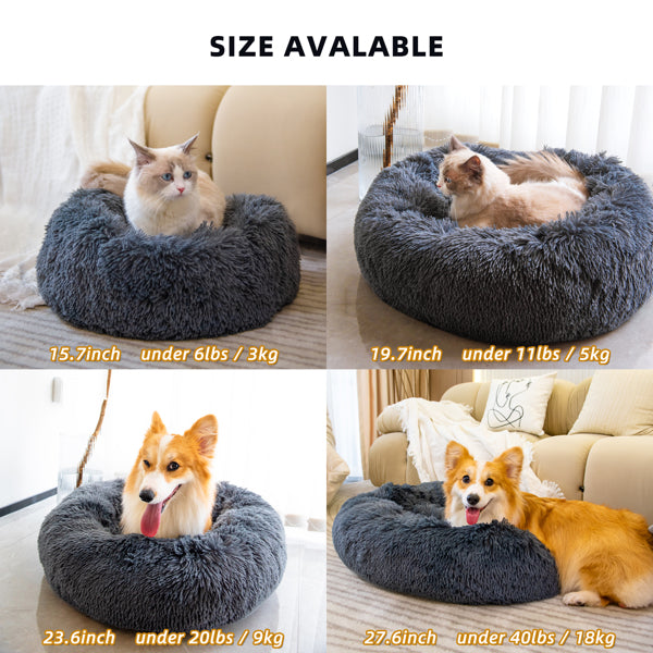 Calming Donut Pet Bed – Washable Fluffy Bed for Dogs & Cats