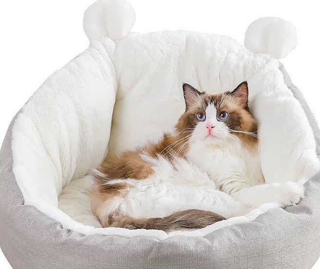Fluffy pet bed with anti-slip bottom on display