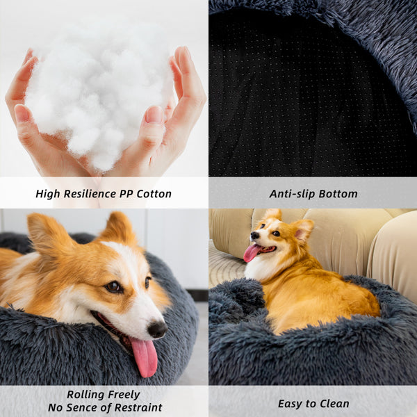 Calming Donut Pet Bed – Washable Fluffy Bed for Dogs & Cats