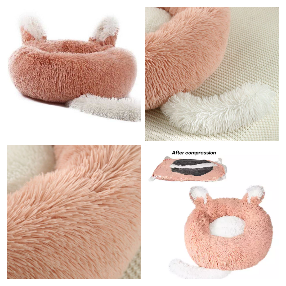 Plush Cat & Small Dog Bed with Ears and Tail – Soft, Cozy, Anti-Skid Base