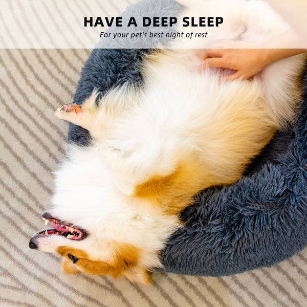 Calming Donut Pet Bed – Washable Fluffy Bed for Dogs & Cats