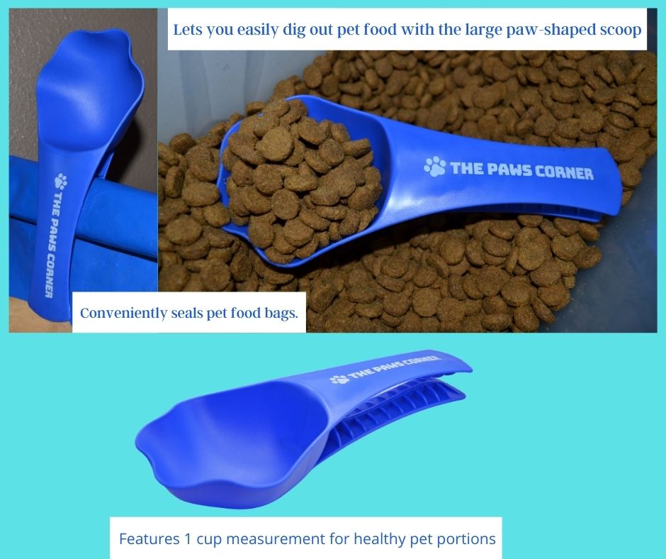 2-in-1 Paw-Shaped Durable and Sturdy Pet Food Scoop & Bag Clip – 1 Cup Measuring Tool for Dogs and Cats