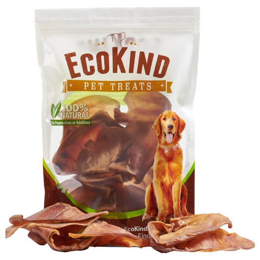 Bag of Ecokind pet treats with a dog on the packaging and additional treats displayed in front.