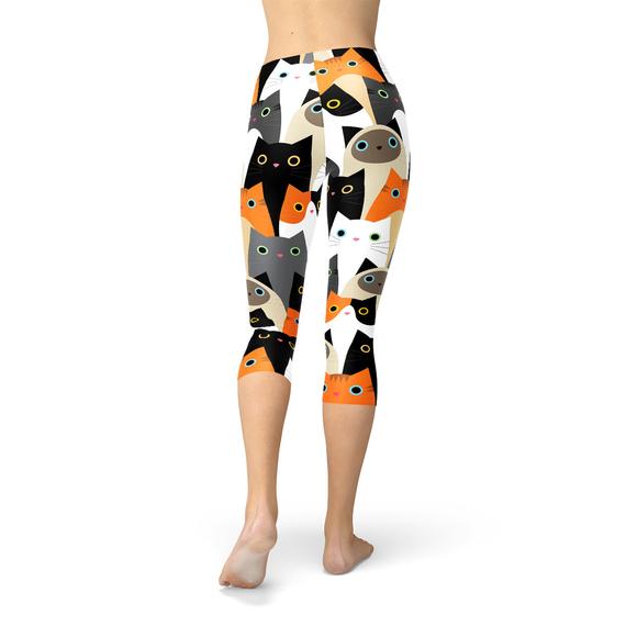 Women’s All Over Print Cat Capri Leggings – Yoga, Workout & Casual Wear