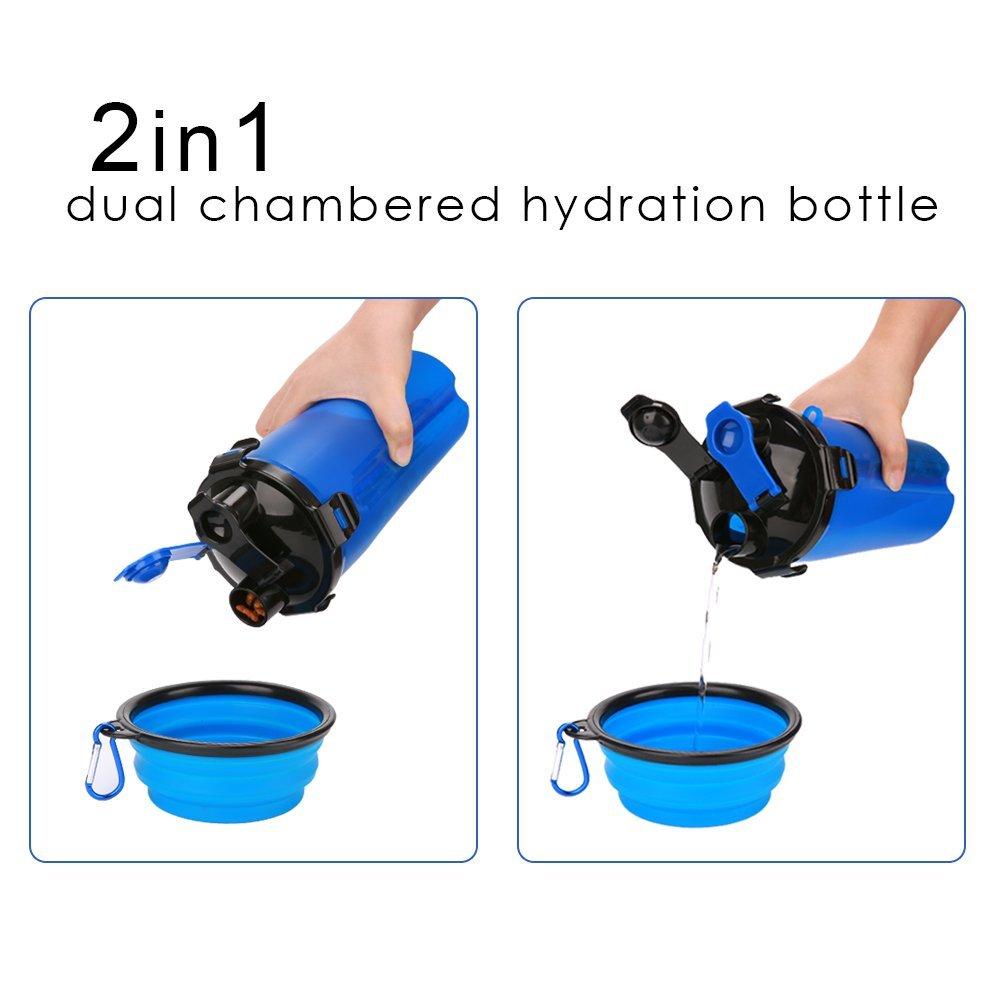 2-in-1 Dog Water Bottle with Food Container & Collapsible Bowl