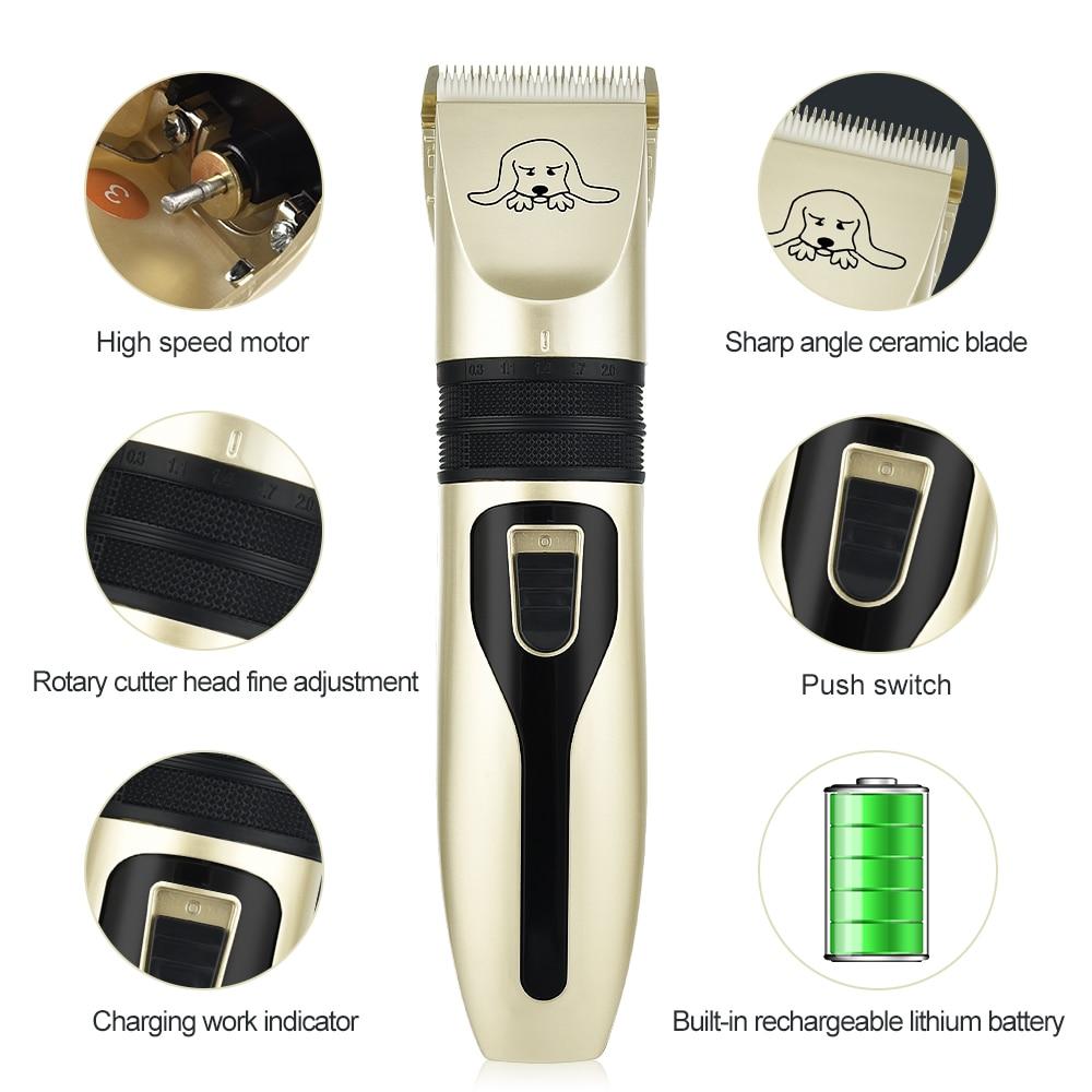 Pet grooming clipper with features highlighted on a white background
