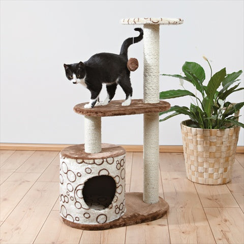 Casta cat tree in brown and beige with circles – multi-level condo and scratching posts for cats